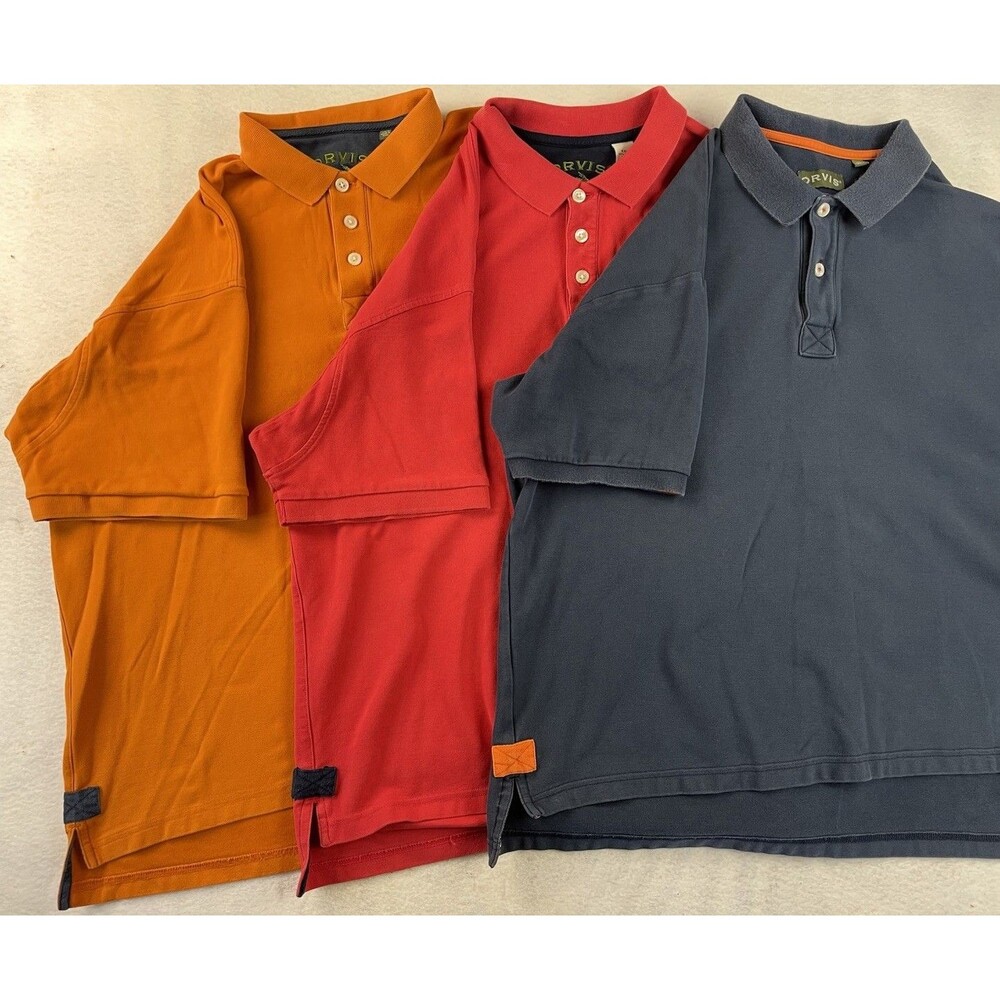 Vintage Orvis Men’s 2XL Polo Shirt Knit Signature Logo Lot Of 3 Red Orange Blue